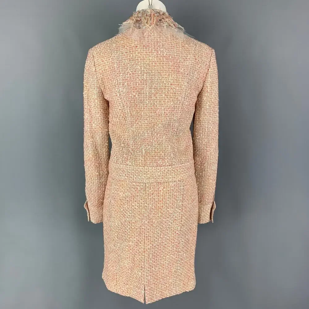 MONIQUE LHUILLIER Size 6 Beige Salmon Viscose Blend Tweed Zip Up Skirt Set